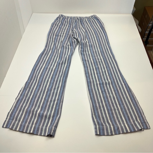 Bella Dahl Split Hem Wide Leg Pant Multi Navy Womens Size XS Pockets Linen Blend - Picture 15 of 15